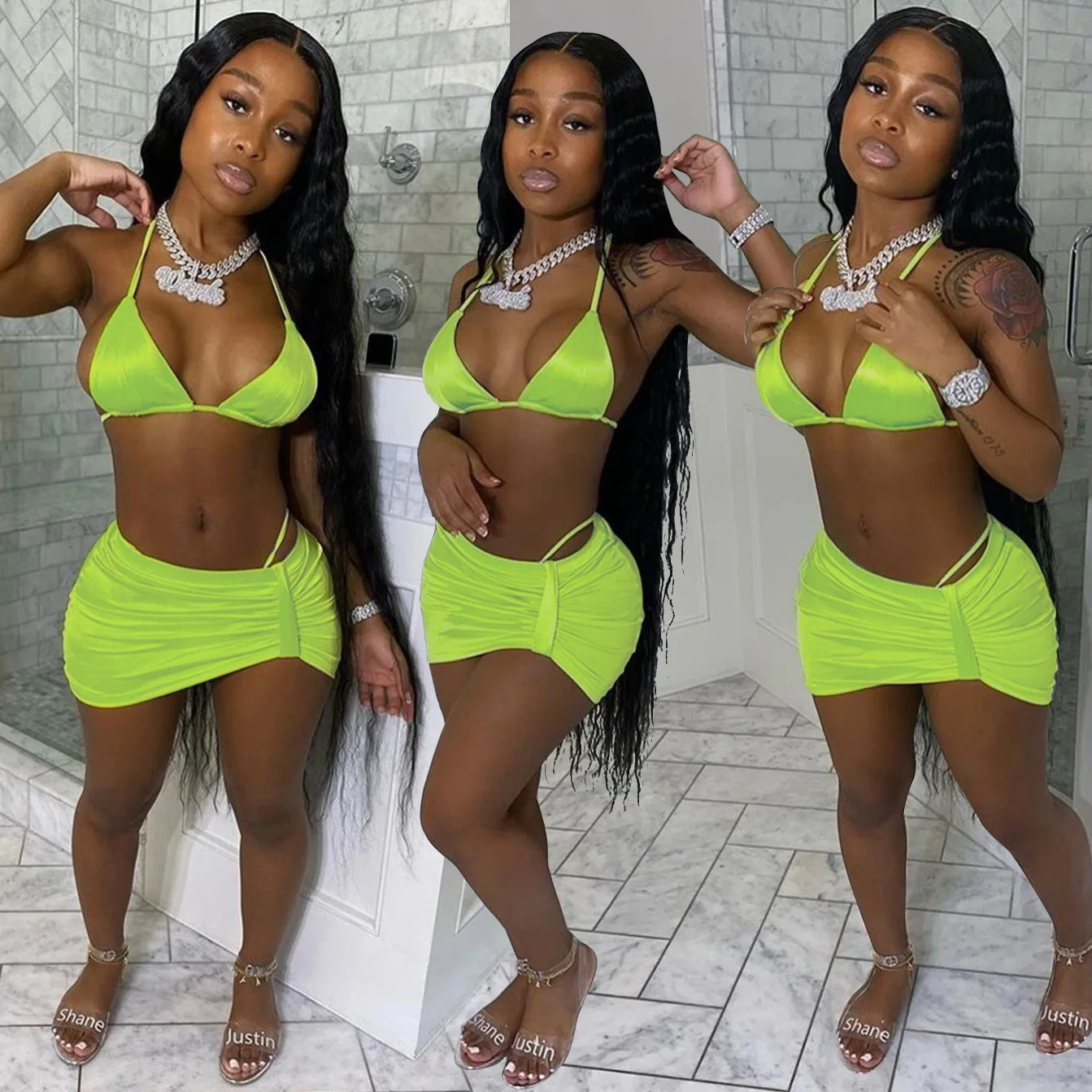 2021 summer sexy green bikinis woman swimwear 3 piece swimsuit halter bathing suits women, Pitures
2021 summer sexy green bikinis woman swimwear 3 piece swimsuit halter bathing suits women, Pitures