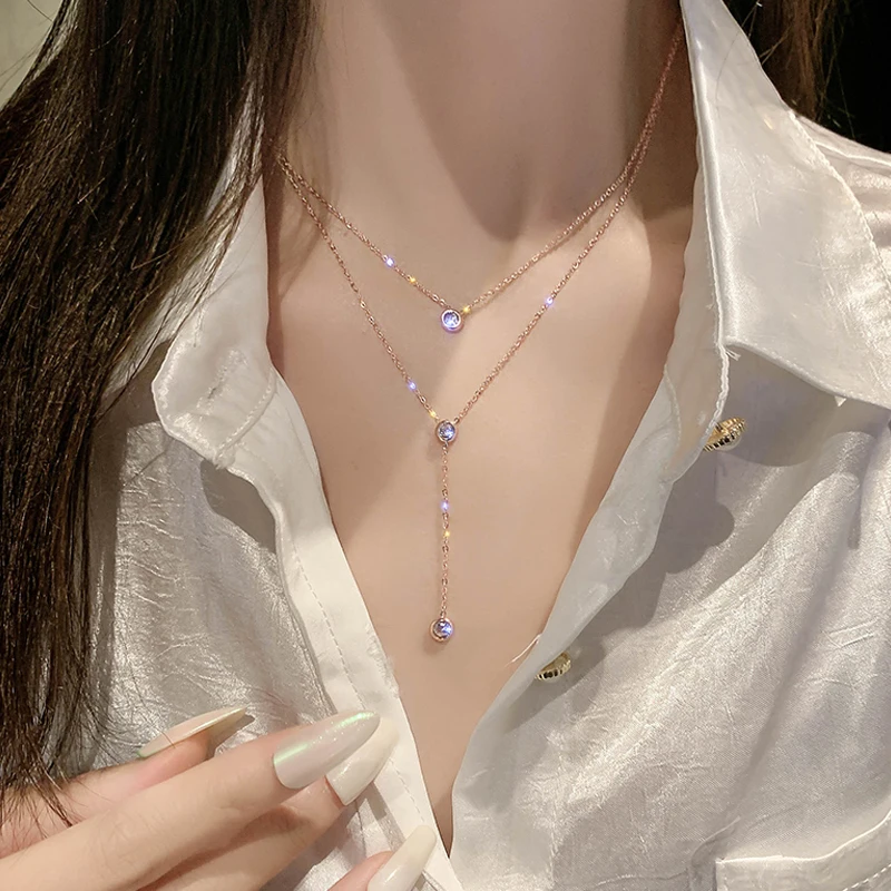 Fashion Stainless Steel Crystal Necklace Pendant Women Cute Girl Rose Gold color Double Layer Chain Pendant Korean Jewelry
Fashion Stainless Steel Crystal Necklace Pendant Women Cute Girl Rose Gold color Double Layer Chain Pendant Korean Jewelry
