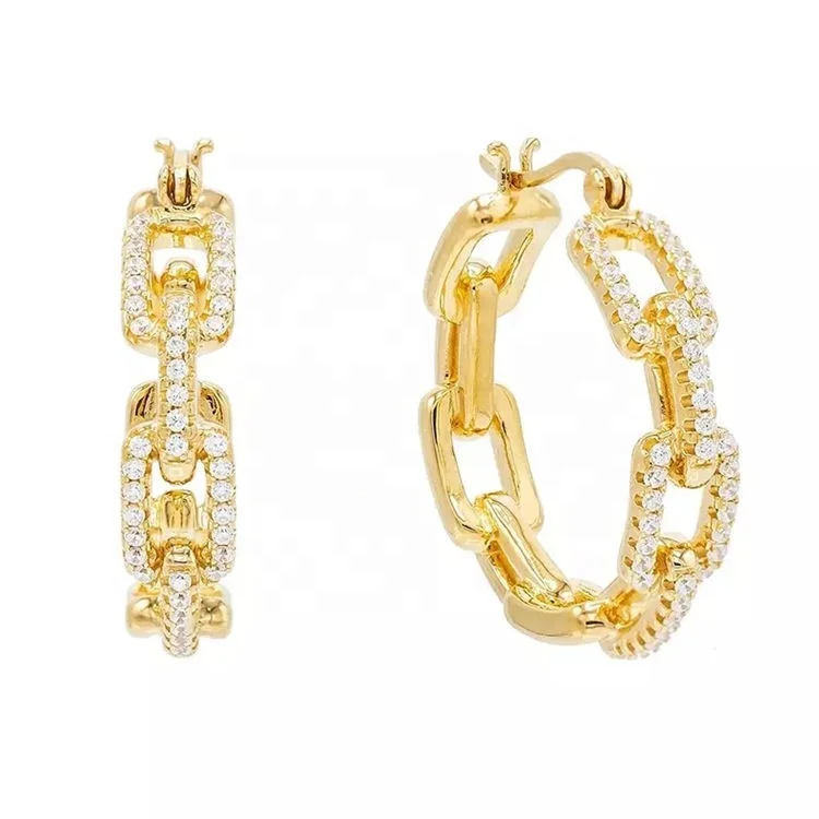 Hip Hop Jewelry 18K Gold Plated Rock CZ Diamond Hoop Earrings Stainless Steel Hypoallergenic Women Cuban Link Chain Earrings
Hip Hop Jewelry 18K Gold Plated Rock CZ Diamond Hoop Earrings Stainless Steel Hypoallergenic Women Cuban Link Chain Earrings