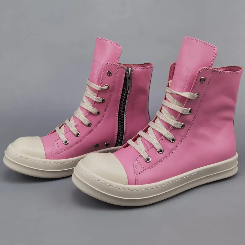 

Oem Logo Pink Customized Rick Owens Casual Custom Canvas Flat Canvas Casual Womens Men's Oversize High Boots Martin Boots Shoes