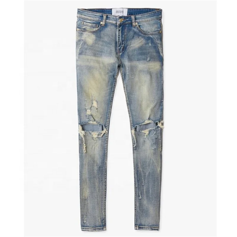 Denim Ripped Skinny Men Jeans, Light blue