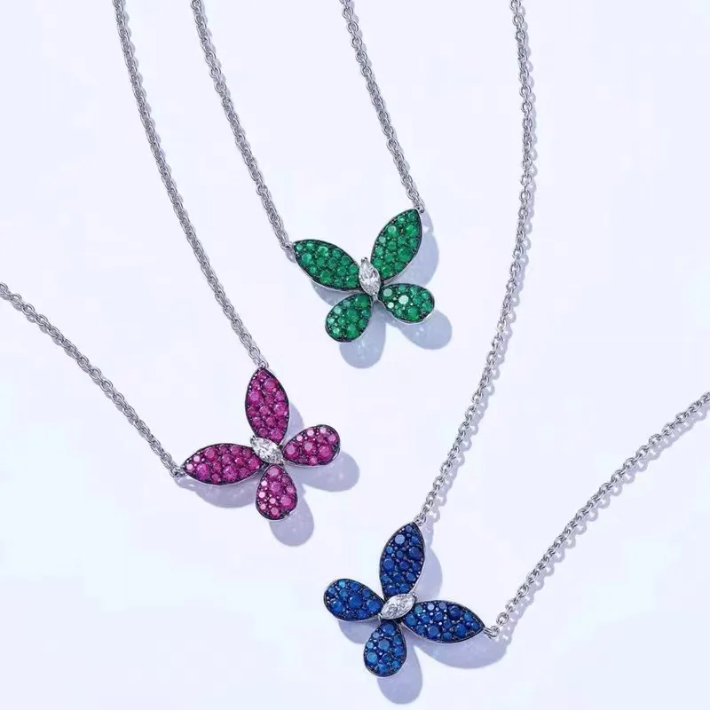 

New simple wild collarbone jewelry niche design crystal chain color butterfly necklace women