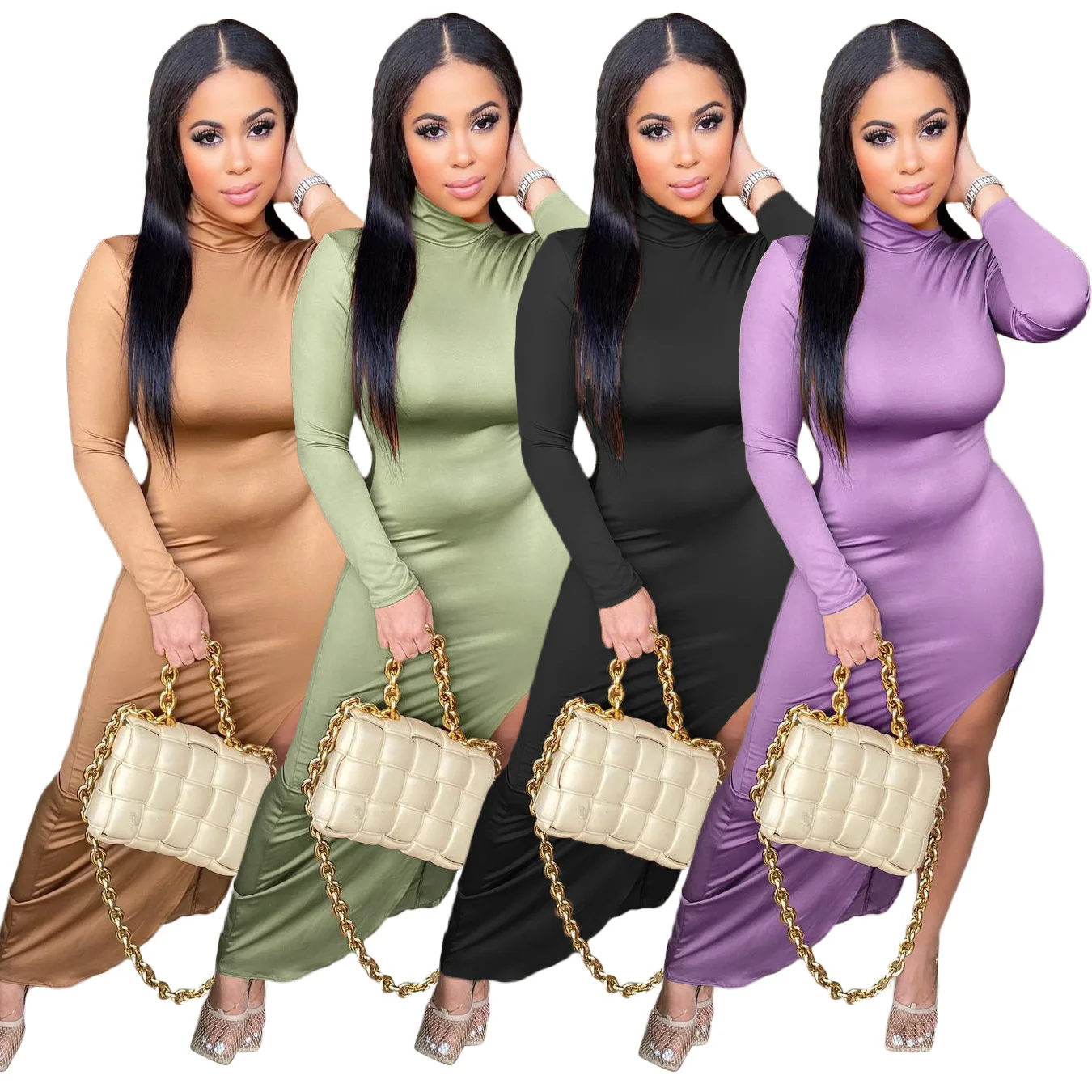 2021 Casual long sleeve high collar sexy ladies slit maxi long dress new arrivals, As pics
2021 Casual long sleeve high collar sexy ladies slit maxi long dress new arrivals, As pics