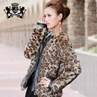 Fashion leopard real fur outer coat short rabbit fur coats for women
