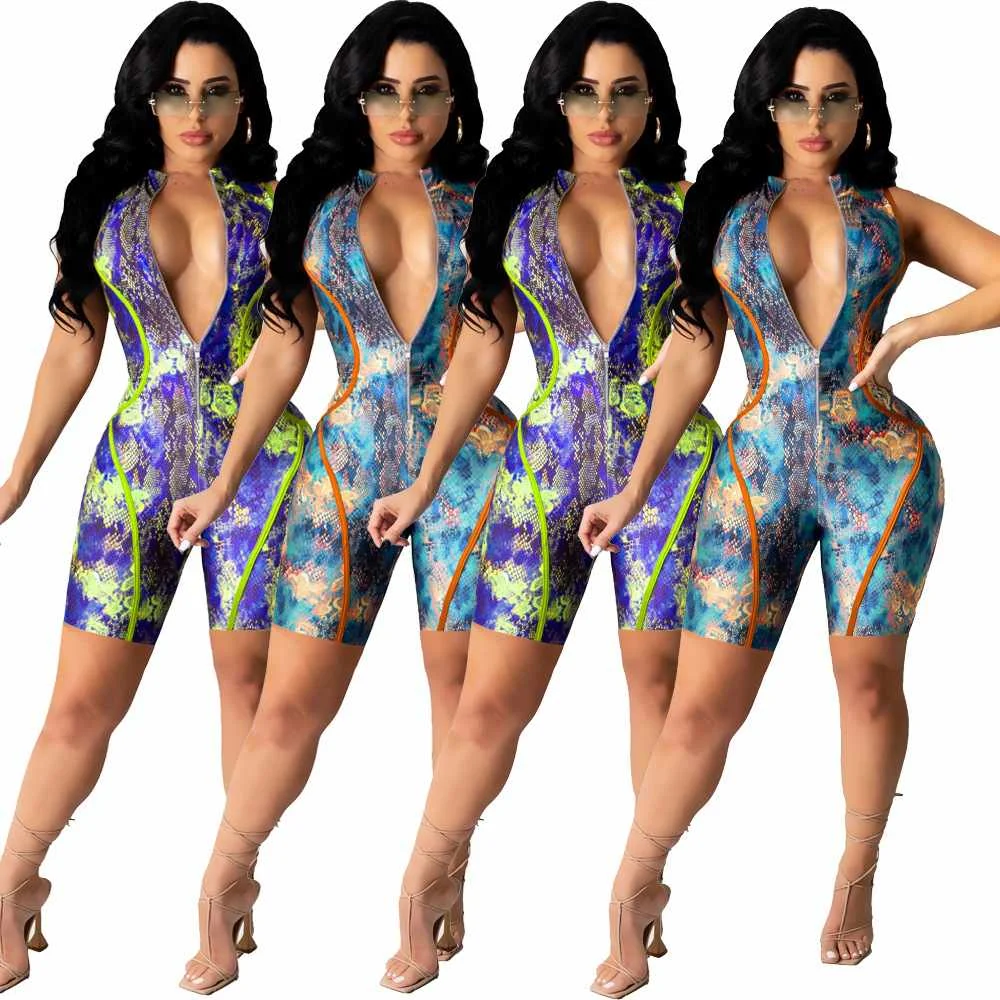 Wholesale zipper vest rompers color snakeskin print one-piece skinny jumpsuit shorts for women
Wholesale zipper vest rompers color snakeskin print one-piece skinny jumpsuit shorts for women