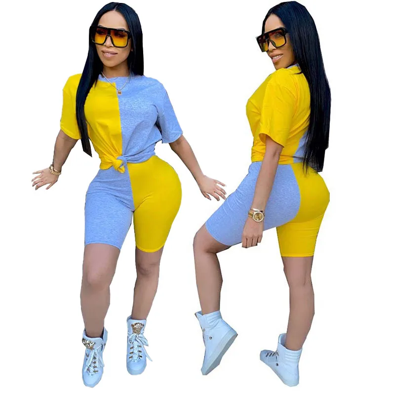 Hot sale patchwork color short sleeve short pants summer shorts women two piece set, Picture shows
Hot sale patchwork color short sleeve short pants summer shorts women two piece set, Picture shows