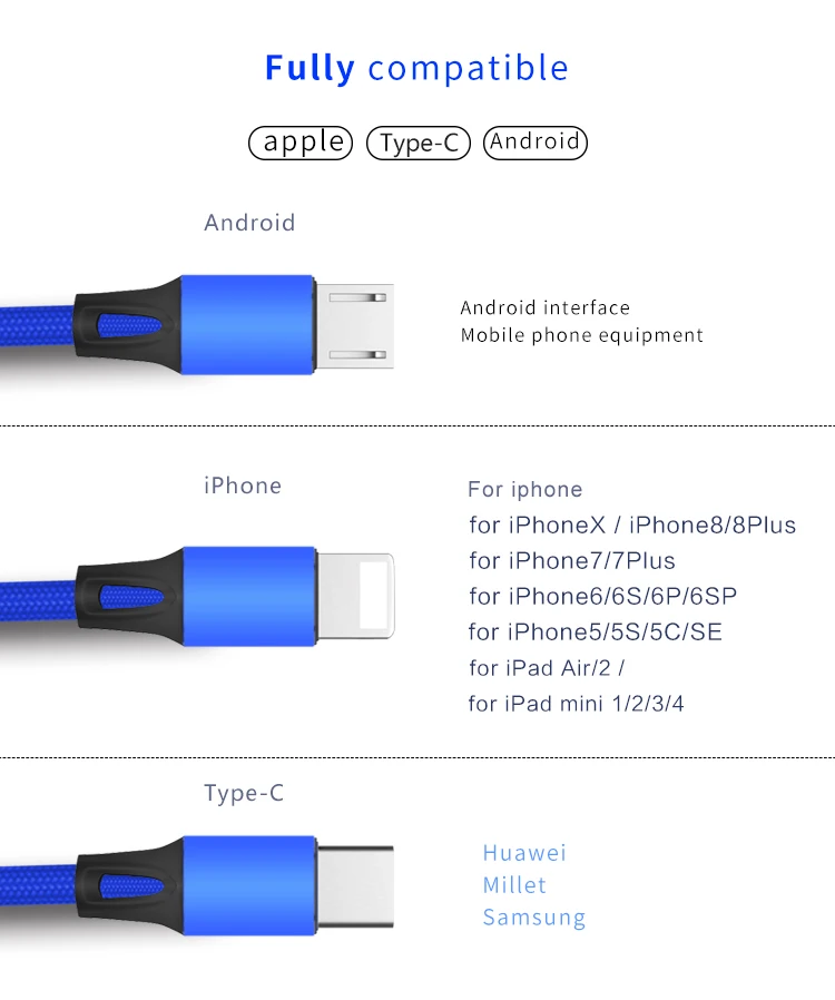 Wholesaler Fashionable Christmas 3A 3 in 1 High Quality Usb Cable For Iphone/Andriod/Type C charger - ANKUX.COM