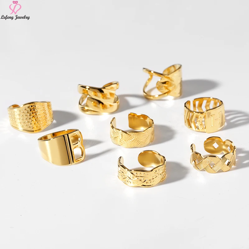 Lefeng Fashion Gold Hollow Multi-Style Open Stainless Steel Jewelry 18K Gold Plated Chunky Thick Women Adjustable Ring
Lefeng Fashion Gold Hollow Multi-Style Open Stainless Steel Jewelry 18K Gold Plated Chunky Thick Women Adjustable Ring
