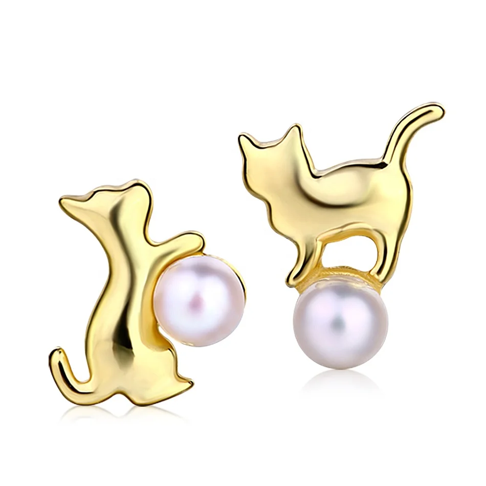 Fashion animal jewelry freshwater pearl asymmetric stud 925 silver cat earrings, Picture
Fashion animal jewelry freshwater pearl asymmetric stud 925 silver cat earrings, Picture
