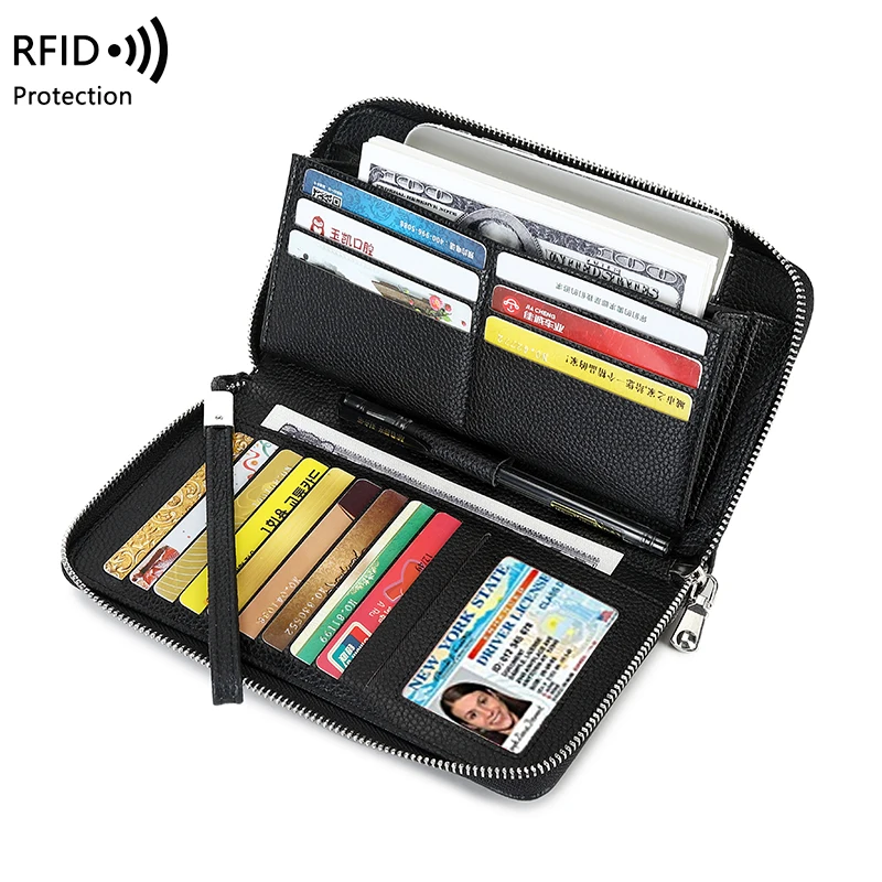 RFID Blocking women wallet Clutch cowhide ladies phone wallet card holder Multifunction Long Genuine Leather rfid wallet women
RFID Blocking women wallet Clutch cowhide ladies phone wallet card holder Multifunction Long Genuine Leather rfid wallet women