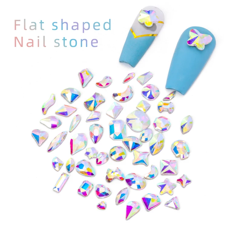 

2021 Nail Art Beauty Design Multi Shape Nail Accesories Art Glass K9 Ab Color Flat Bottom Drill 3d Nail Art Decoration