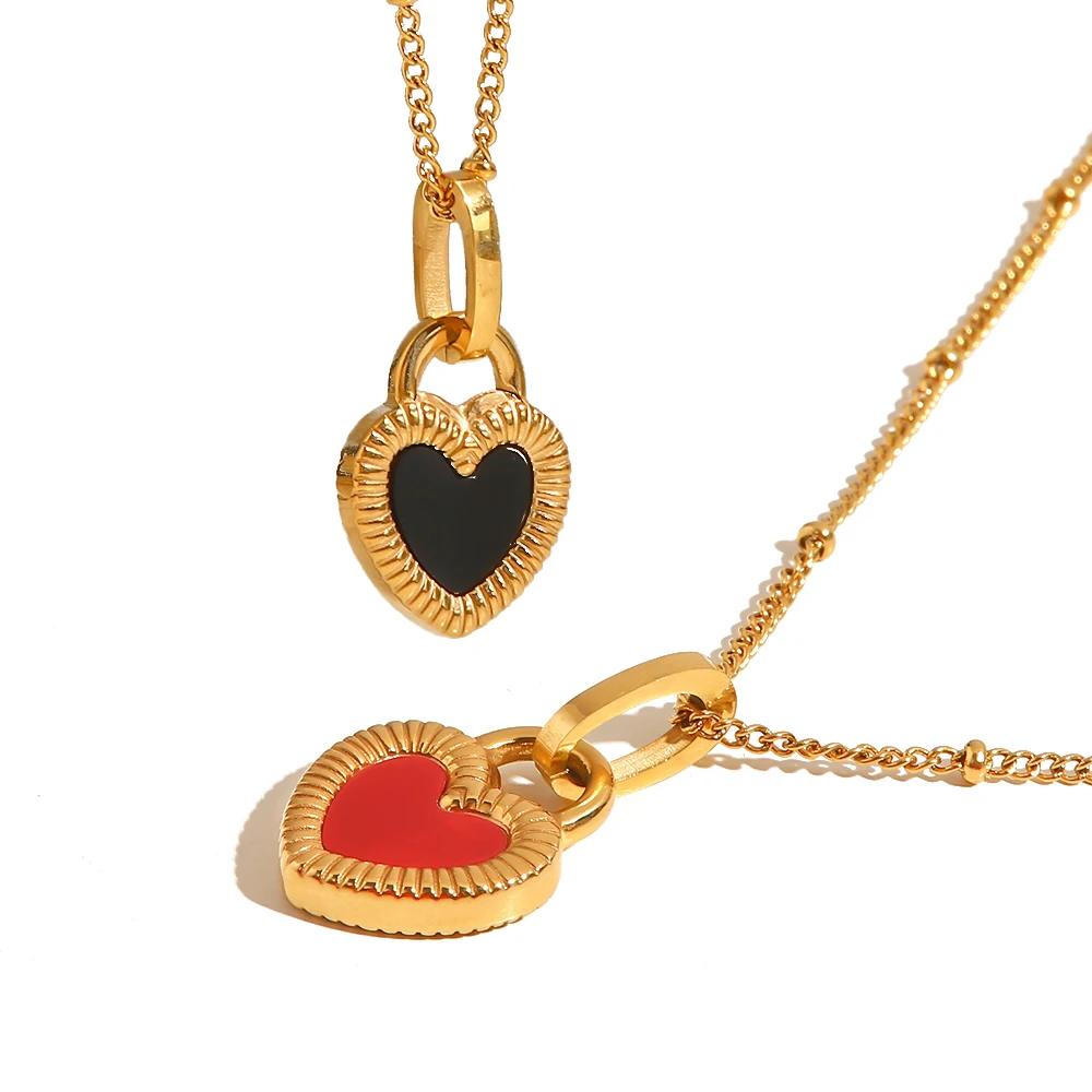 Special Double-Sided Jewelry Stainless Steel Lock Shape Black Red Enamel Heart Pendant Necklace
Special Double-Sided Jewelry Stainless Steel Lock Shape Black Red Enamel Heart Pendant Necklace