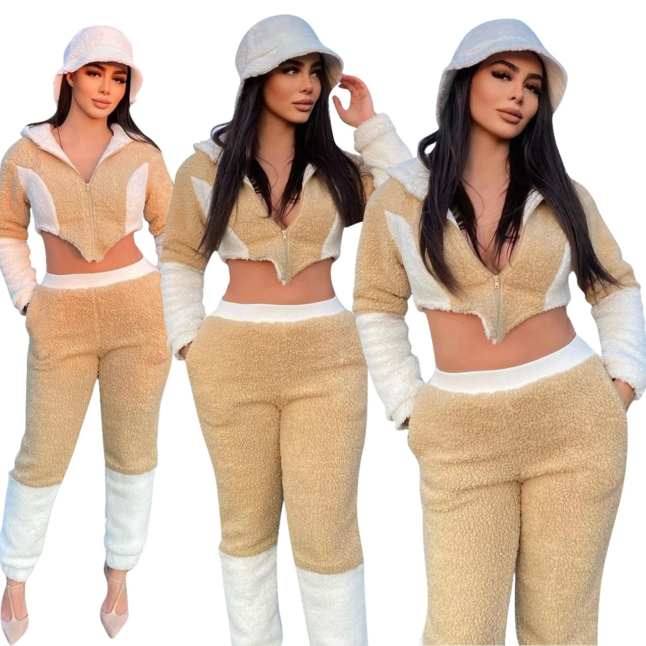 2022 Fall Winter Trendy Sherpa Hoodie Crop Top And Jogger Set Women Two Piece Pants Set High Street Chic Style, Picture color
2022 Fall Winter Trendy Sherpa Hoodie Crop Top And Jogger Set Women Two Piece Pants Set High Street Chic Style, Picture color