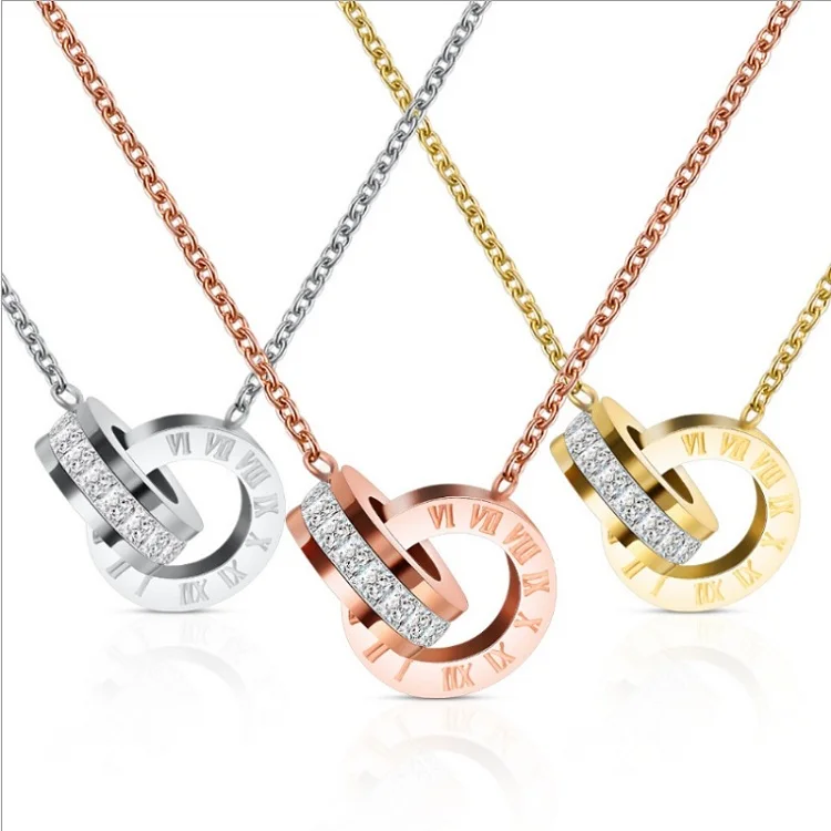 Titanium Steel Necklace Women Plated Rose Gold Double Ring Roman Digital Pendant Necklace Men, Gold/silver
Titanium Steel Necklace Women Plated Rose Gold Double Ring Roman Digital Pendant Necklace Men, Gold/silver