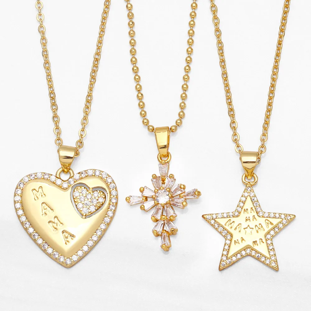 Fashion Jewelry Letter MAMA Love Chain Heart Necklace Plated Gold Diamond Pentagram Cross Necklace For Women
Fashion Jewelry Letter MAMA Love Chain Heart Necklace Plated Gold Diamond Pentagram Cross Necklace For Women