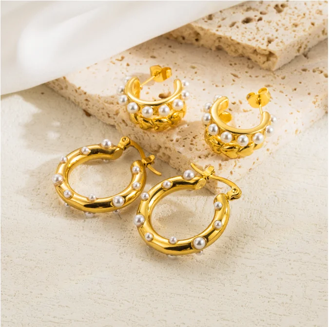 Stainless Steel 18k gold plated Vintage Metal Geometric pearl circle C-shaped hoop earring Women Jewelry
Stainless Steel 18k gold plated Vintage Metal Geometric pearl circle C-shaped hoop earring Women Jewelry