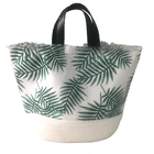 Large durable portable popular summer tassel linen fabric beach tote bag with PU handles