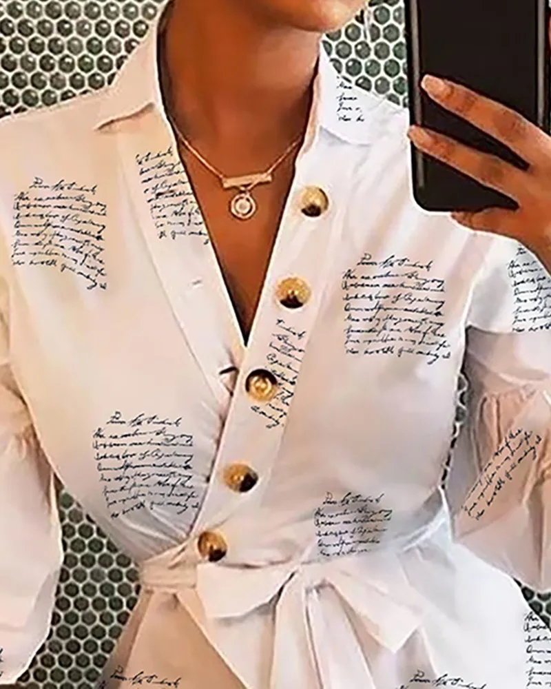 Autumn/winter Long Sleeve V-neck Lantern Sleeve Button Print Ladies Blouse, Picture color
Autumn/winter Long Sleeve V-neck Lantern Sleeve Button Print Ladies Blouse, Picture color
