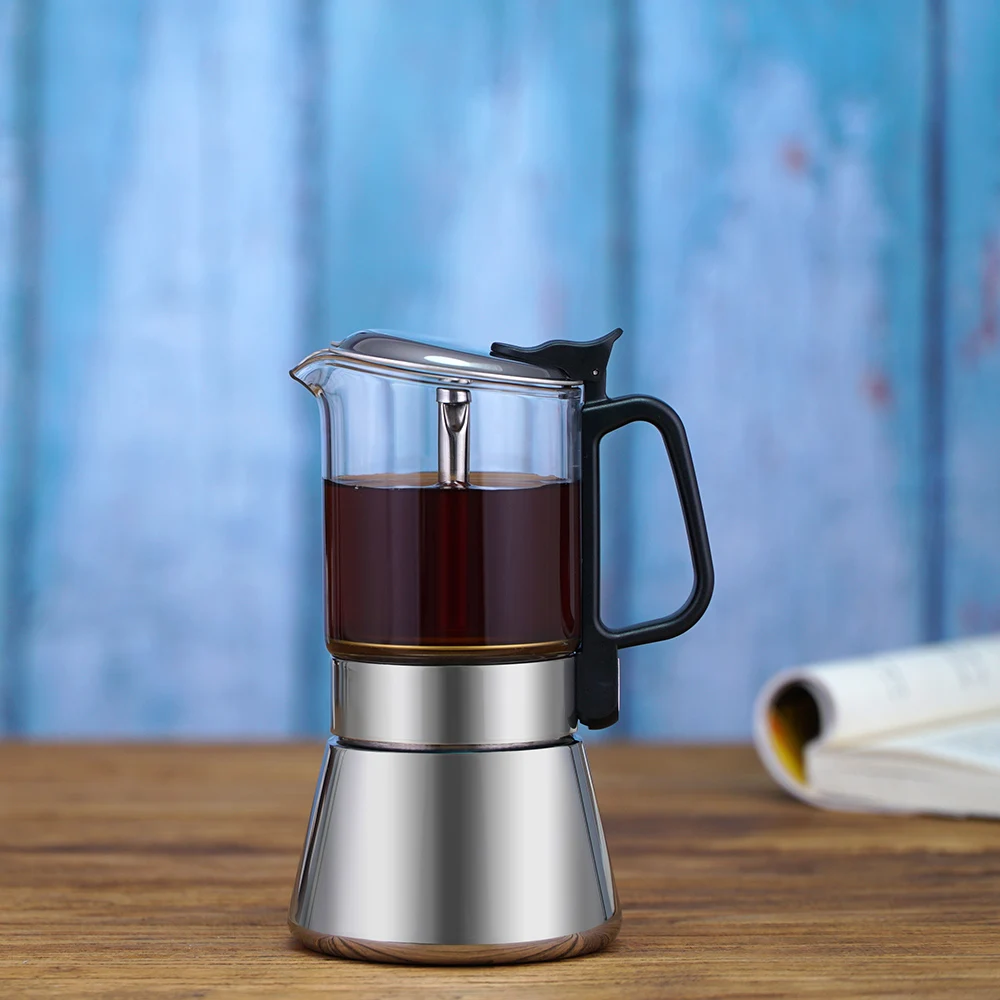 Hot Sale Food Grade 304 Stainless Steel And High Borosilicate Glass Espresso Coffee Maker
Hot Sale Food Grade 304 Stainless Steel And High Borosilicate Glass Espresso Coffee Maker