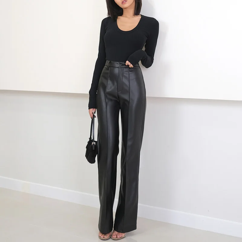 Fashion Straight Leg Pants Casual Loose Women's Trousers Black Genuine Leather Pants, Customized colors
Fashion Straight Leg Pants Casual Loose Women's Trousers Black Genuine Leather Pants, Customized colors