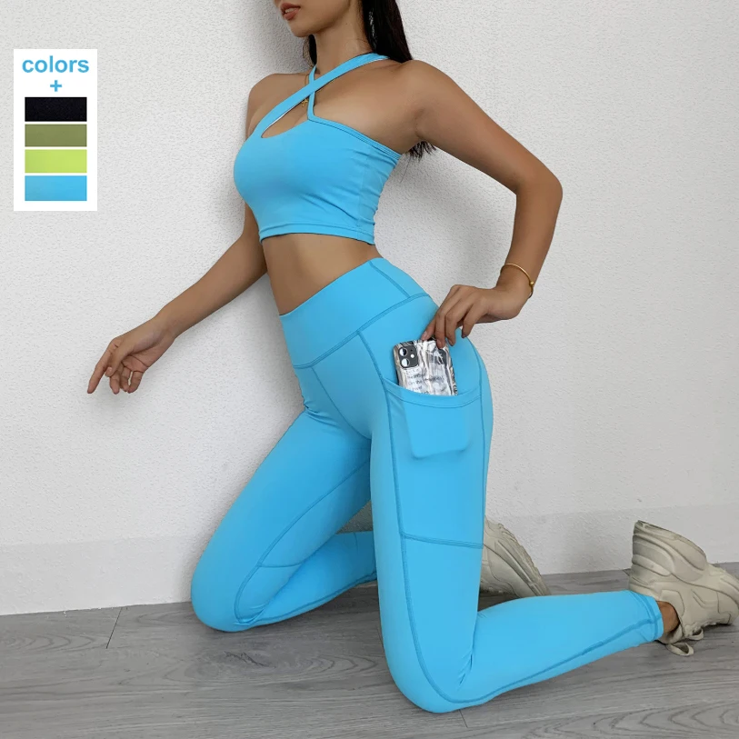 New Arrival 2020 Women Slant Shoulder Bra Yoga Pants Workout Fitness Running Sport Suit With Pocket
New Arrival 2020 Women Slant Shoulder Bra Yoga Pants Workout Fitness Running Sport Suit With Pocket
