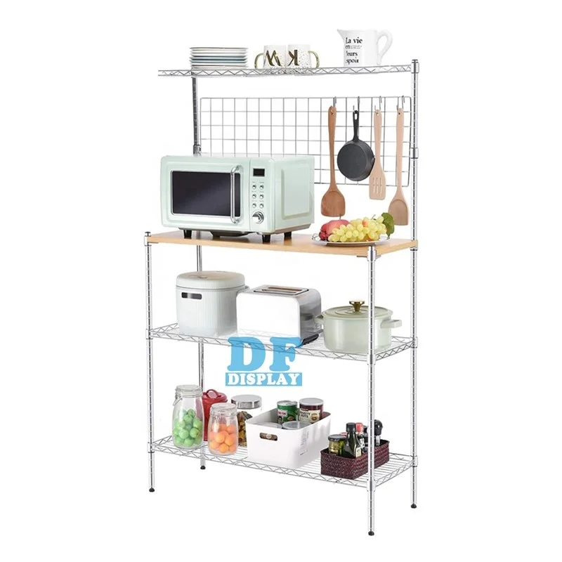 HS069 TOOLF Standing Baker's Racks with Wood Table Kitchen Microwave Oven Stand Metal Utility Storage Shelf with Mesh Panel, Chrome
HS069 TOOLF Standing Baker's Racks with Wood Table Kitchen Microwave Oven Stand Metal Utility Storage Shelf with Mesh Panel, Chrome
