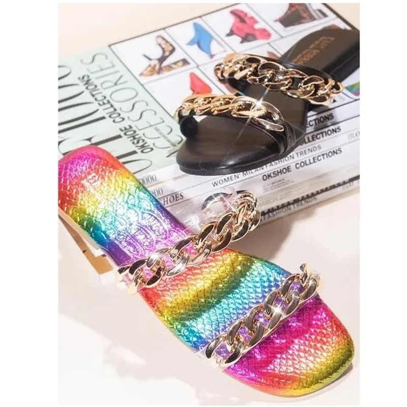 2021 metal chain women's shoes fashion colorful diamond European and American flat-bottomed sandals and slippers, Pictures
2021 metal chain women's shoes fashion colorful diamond European and American flat-bottomed sandals and slippers, Pictures