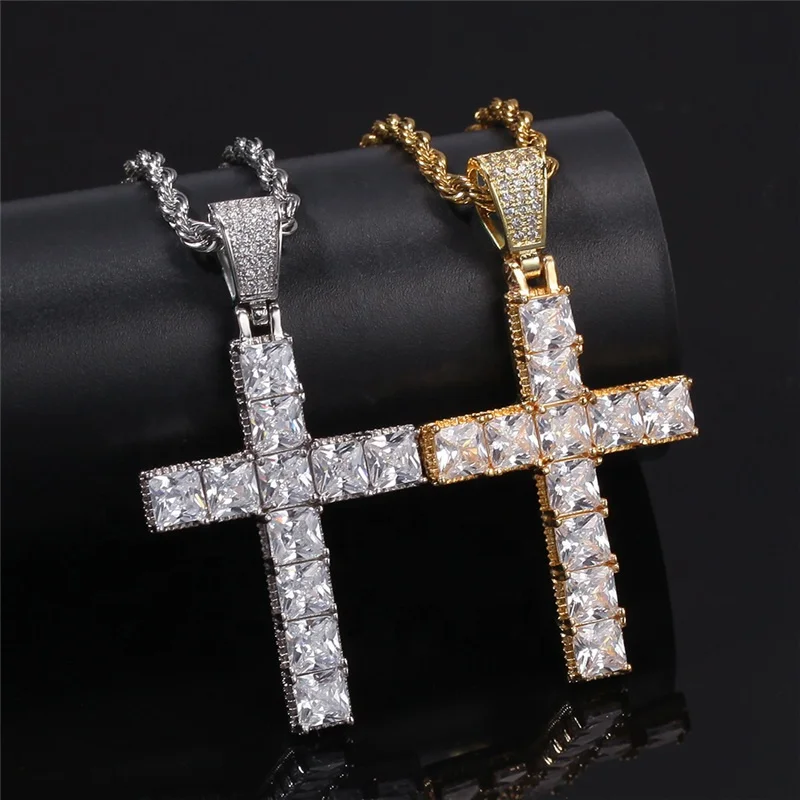 Hip Hop Mens Iced out Zircon Baguette Cross Charms Gold Color Rope Chain CZ Pendant Necklace Stainless Steel Jewelry
Hip Hop Mens Iced out Zircon Baguette Cross Charms Gold Color Rope Chain CZ Pendant Necklace Stainless Steel Jewelry