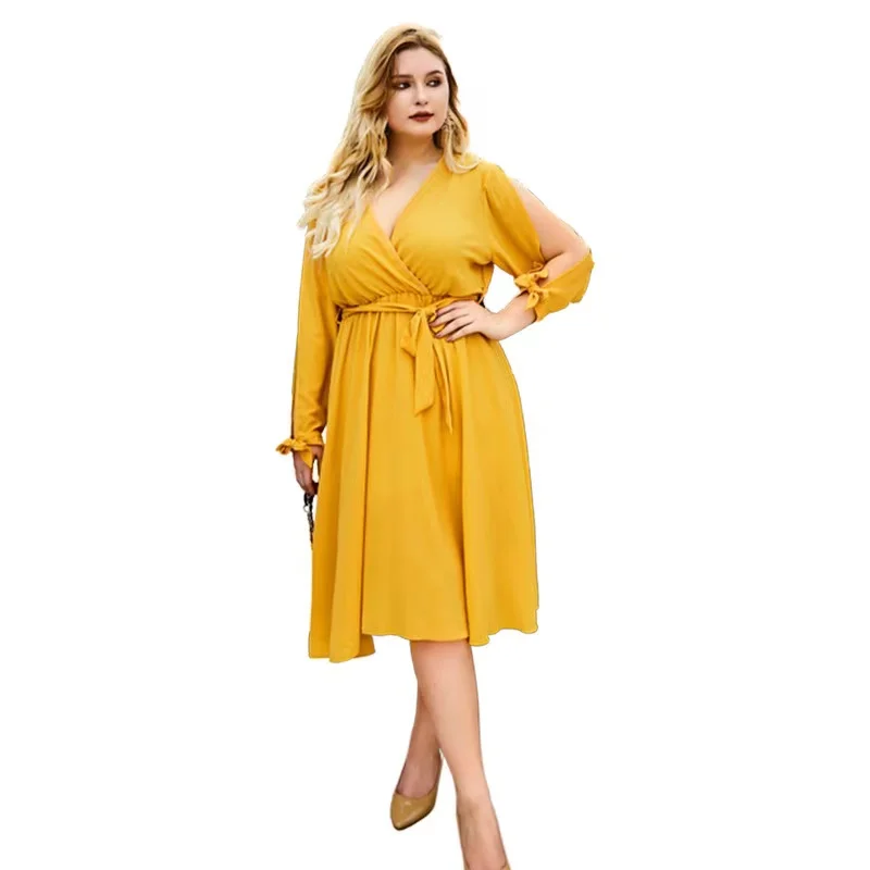 2021 fashion plus size yellow casual dress starppy high waist woman dress V neck summer casual dress
2021 fashion plus size yellow casual dress starppy high waist woman dress V neck summer casual dress