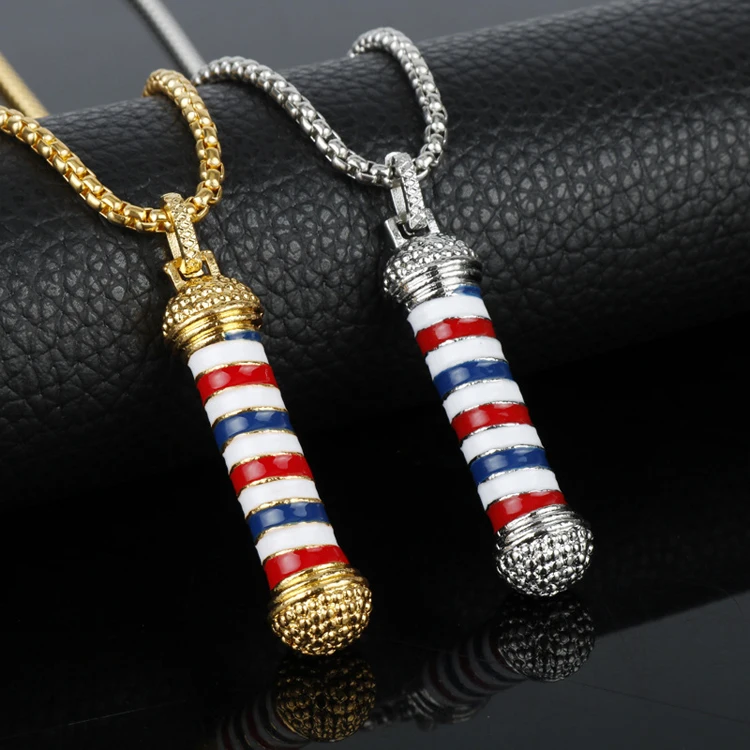 2019 Hot barber shop logo 3D barber pole pendant necklace luxurious long chain necklace barber souvenir jewelry for unisex, Red
2019 Hot barber shop logo 3D barber pole pendant necklace luxurious long chain necklace barber souvenir jewelry for unisex, Red