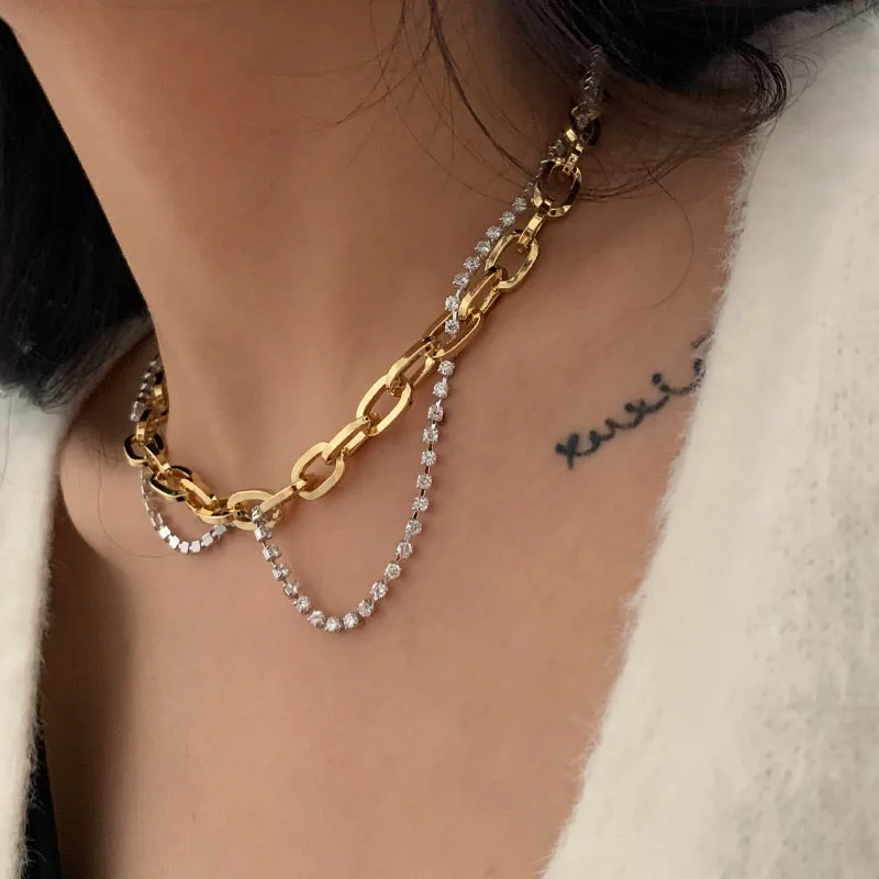 Stainless Steel Gold Plated Double Layer Zircon Diamond Link Necklace Chain 
Stainless Steel Gold Plated Double Layer Zircon Diamond Link Necklace Chain