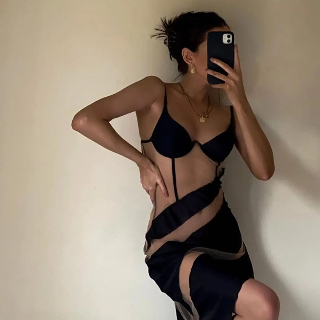 New spring women's mesh stitching sling split dress, sexy long dress for women, Black
New spring women's mesh stitching sling split dress, sexy long dress for women, Black