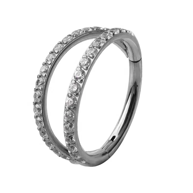 

ASTM F136/G23 Titanium with Fans Outside Facing with CZ Pave Hinged Segment Clicker Cartilage Earring Nose Hoop Piercing Jewelry