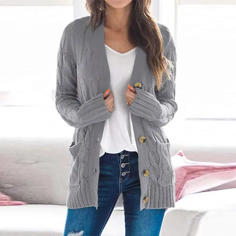 Factory Custom Winter Woman Casual Button Pocket Knit Sweater Crochet Cardigan, Accept customized casual cardigan
Factory Custom Winter Woman Casual Button Pocket Knit Sweater Crochet Cardigan, Accept customized casual cardigan