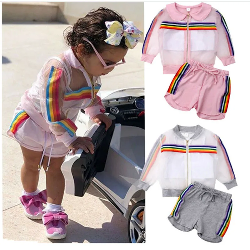 Kids Clothes Girls Outdoor Sport Outfits Children Rainbow Stripe Coat+Vest+Shorts 3pcs/set Summer Baby Tracksuit Sets M17
Kids Clothes Girls Outdoor Sport Outfits Children Rainbow Stripe Coat+Vest+Shorts 3pcs/set Summer Baby Tracksuit Sets M17