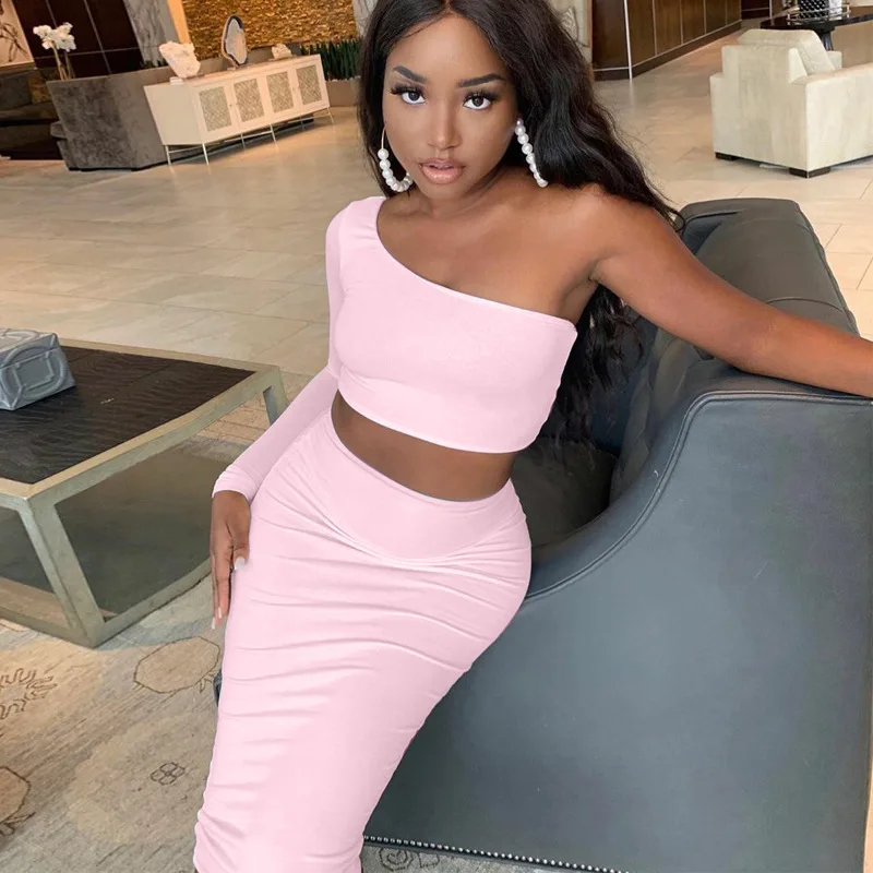 Wholesale new fashion dresses solid color one shoulder high waist skirt 2 piece set long dress for women, Photos show
Wholesale new fashion dresses solid color one shoulder high waist skirt 2 piece set long dress for women, Photos show