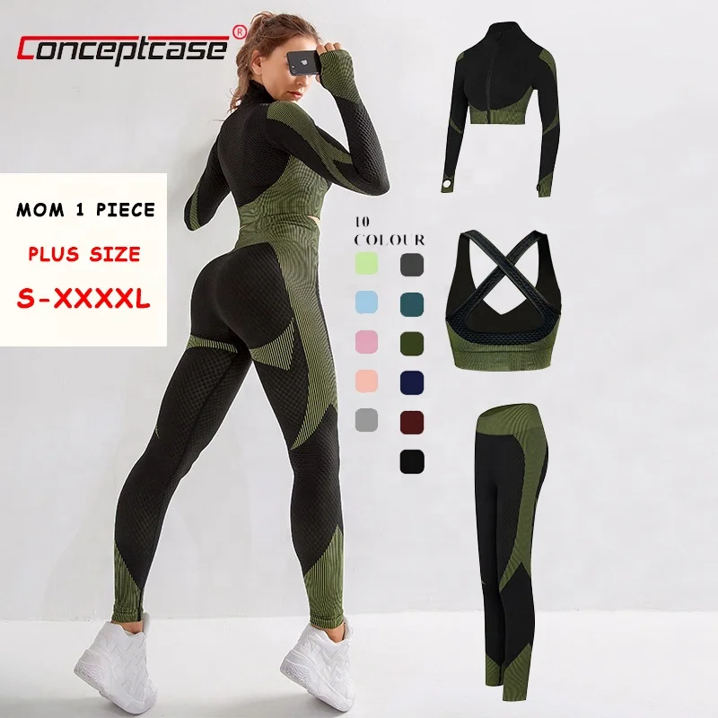 Women Activewear 3 Piece Crop Top Leggings Fitness wear And Sports Bra Workout Clothing 3 Piece Seamless Yoga Set With Zipper 
Women Activewear 3 Piece Crop Top Leggings Fitness wear And Sports Bra Workout Clothing 3 Piece Seamless Yoga Set With Zipper