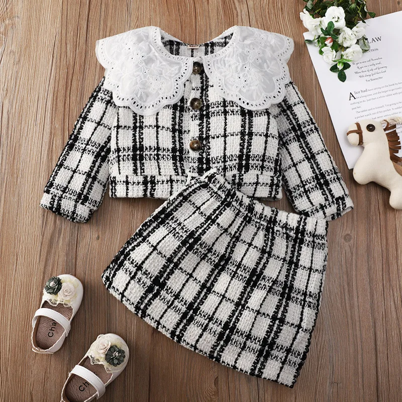 2021 New Autumn Winter Fancy Girl Black White Lace Plaid Outfit Set Crop Jacket + Skirt Clothing set 2-6 Years, White/black
2021 New Autumn Winter Fancy Girl Black White Lace Plaid Outfit Set Crop Jacket + Skirt Clothing set 2-6 Years, White/black