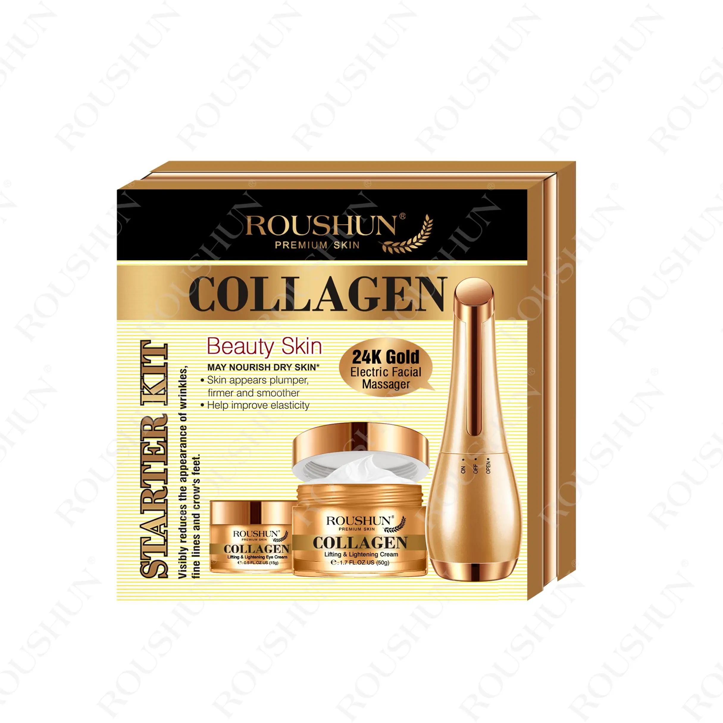 ROUSHUN Collagen Skin Care Sets Night and Day Cream Beauty Skin Care Face Cream Eye Cream 24K Gold Massager Cosmetics Set
ROUSHUN Collagen Skin Care Sets Night and Day Cream Beauty Skin Care Face Cream Eye Cream 24K Gold Massager Cosmetics Set