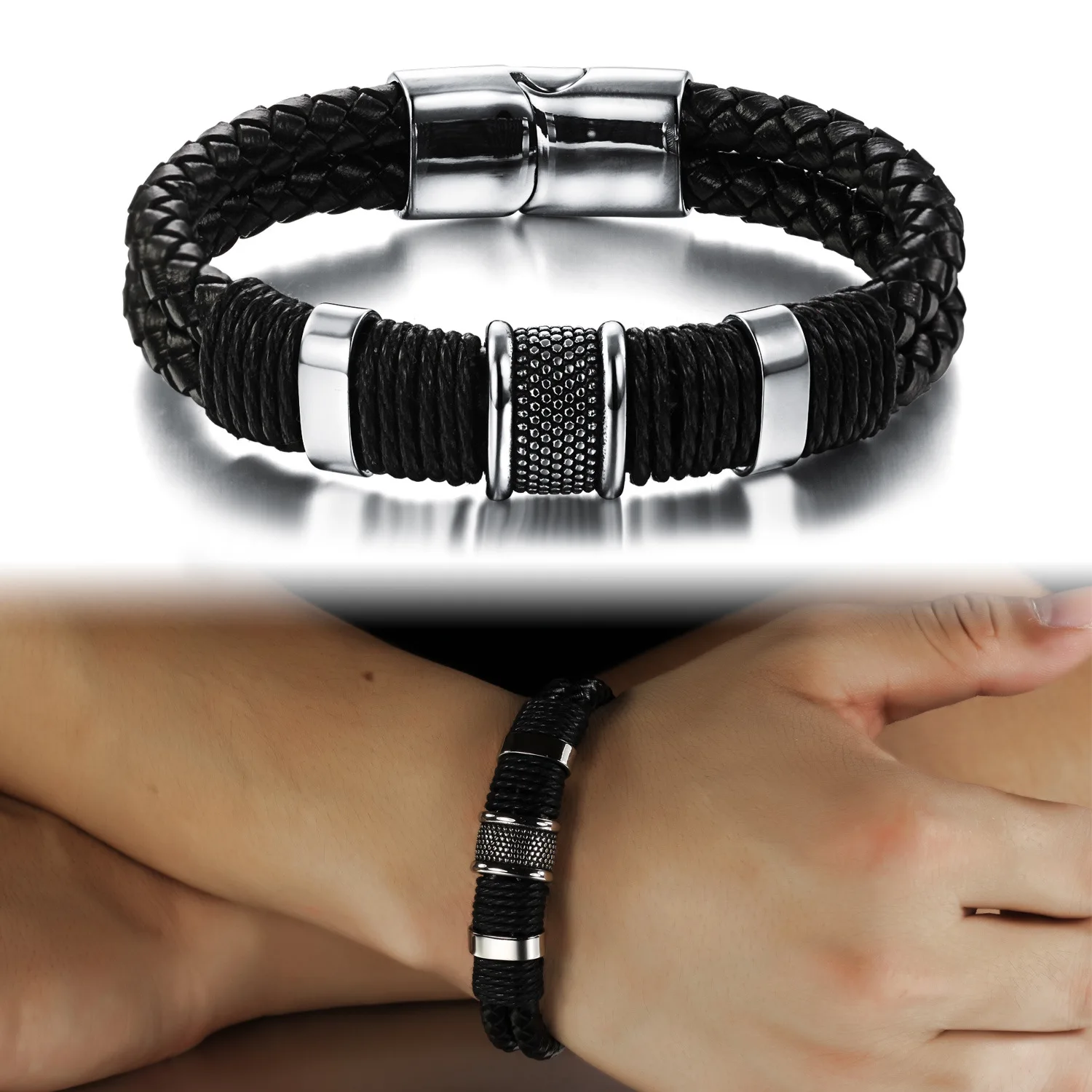 Customized Men's Woven Leather Bracelet Hot Selling 316L Stainless Steel Adjustable Factory
Customized Men's Woven Leather Bracelet Hot Selling 316L Stainless Steel Adjustable Factory