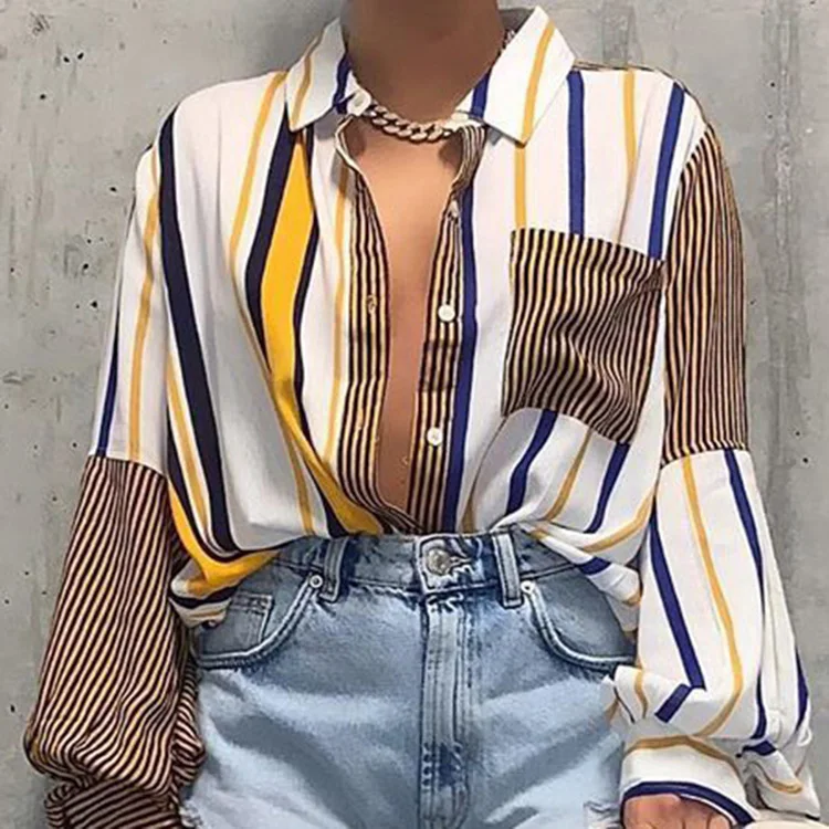 Fashion Striped Patchwork Women Casual Blouse Tops Woman Long Sleeve Blouse -PT, Apricot
Fashion Striped Patchwork Women Casual Blouse Tops Woman Long Sleeve Blouse -PT, Apricot