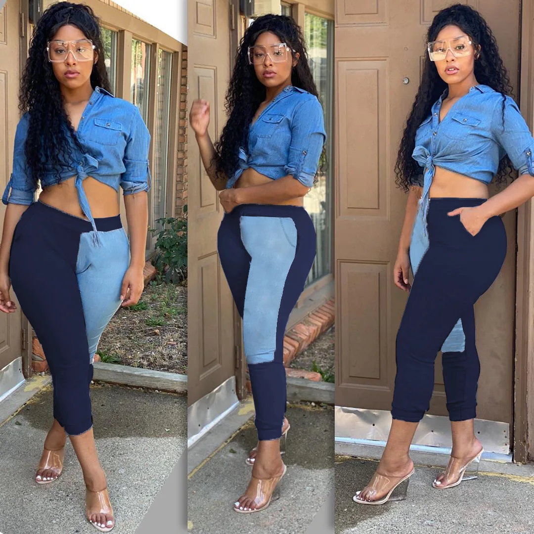 Women's Ankle Length Fashion Personality patchwork Trousers Slim Stretch Denim Pant Jeans, Denim blue
Women's Ankle Length Fashion Personality patchwork Trousers Slim Stretch Denim Pant Jeans, Denim blue