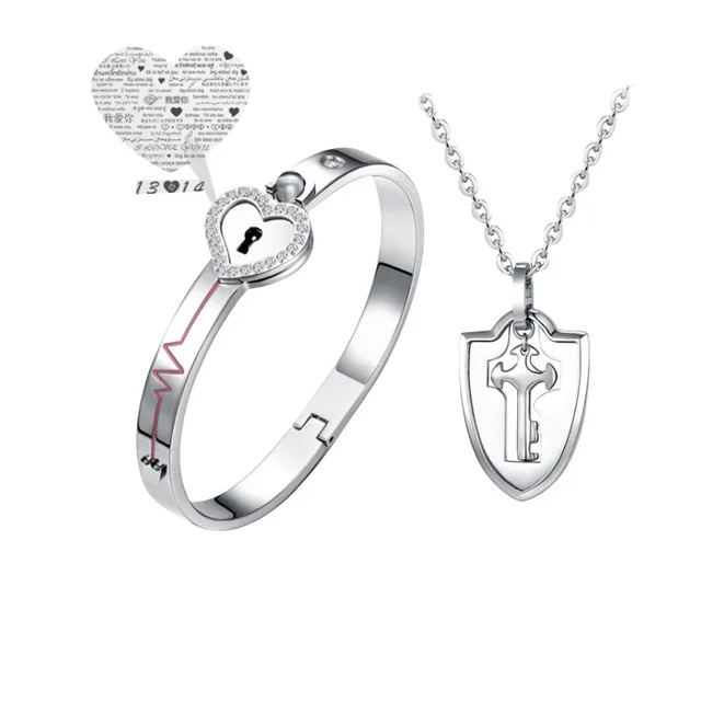 Wholesale Popular Stainless Steel Crystal Love Heart Lock Bracelets Bangles Key Pendant Necklace Couples Set, Gold,silver
Wholesale Popular Stainless Steel Crystal Love Heart Lock Bracelets Bangles Key Pendant Necklace Couples Set, Gold,silver