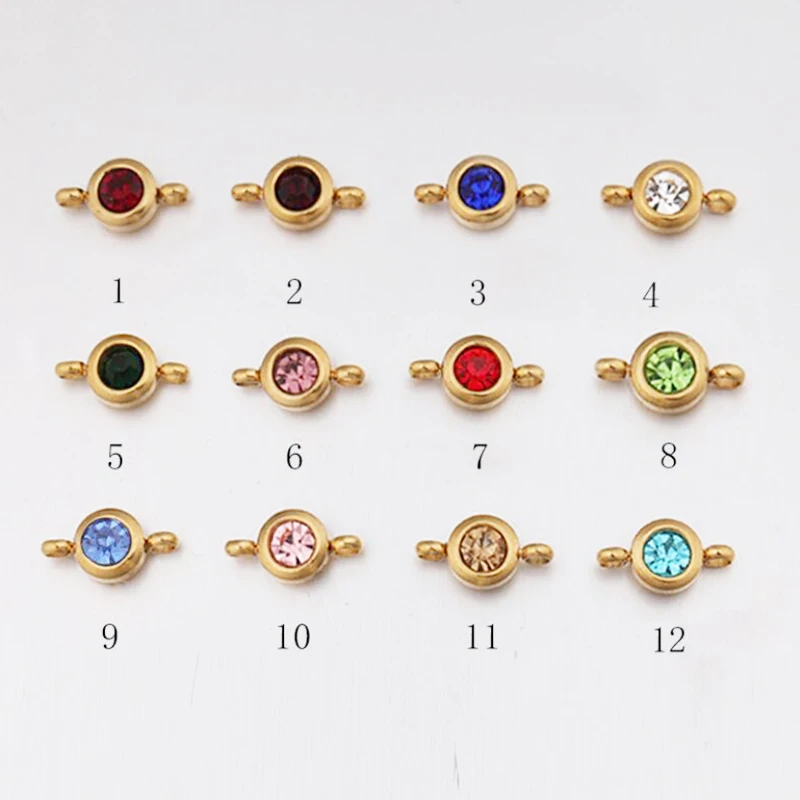 6.5mm Stainless Steel Gold Plated Rhinestones Connectors 12 Birthstone Charms for Bracelet Making
6.5mm Stainless Steel Gold Plated Rhinestones Connectors 12 Birthstone Charms for Bracelet Making