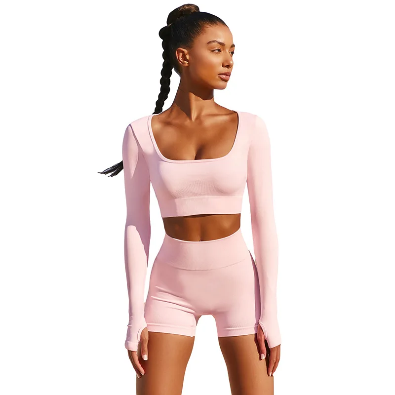 S0331A 2021 new spring women's solid color tight shorts sports fitness suit two piece set women clothing, Picture shows
S0331A 2021 new spring women's solid color tight shorts sports fitness suit two piece set women clothing, Picture shows