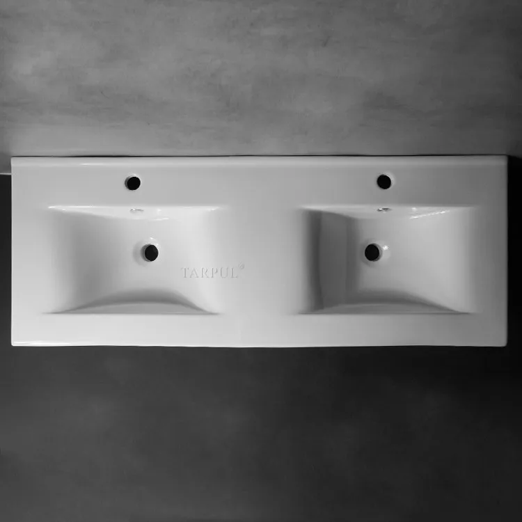 TARPUL B120 Modern Wave Type Bathroom Cabinet Counter Basin Vanity Unit Porcelain Double Basin Sink Rectangular Shape Sanitary manufacture