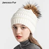 Winter Warm Women Real Raccoon Fur Ball Pompom Beanies Caps High Quality Acry Beret Fashion Hats S7588