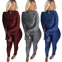 fashion silver elastic trumpet long sleeves zipper ruffled top with pencil pants set
fashion silver elastic trumpet long sleeves zipper ruffled top with pencil pants set