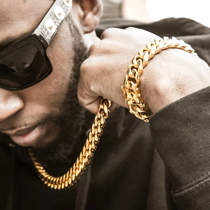New Stock Gold Stainless Steel Miami Cuban Link Chain Hip Hop Bracelet Necklace Men's Jewelry
New Stock Gold Stainless Steel Miami Cuban Link Chain Hip Hop Bracelet Necklace Men's Jewelry