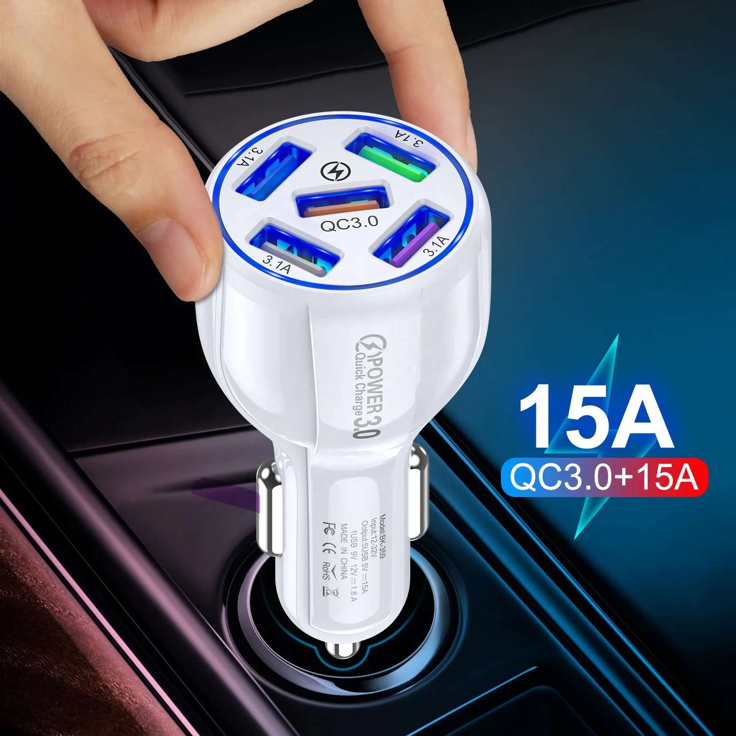 USLION 15A 5 Port USB Car Charger Quick Charge 3.0 Fast Charging Adapters Mobile Phone Charge In Car For iPhone13, Black,white
USLION 15A 5 Port USB Car Charger Quick Charge 3.0 Fast Charging Adapters Mobile Phone Charge In Car For iPhone13, Black,white